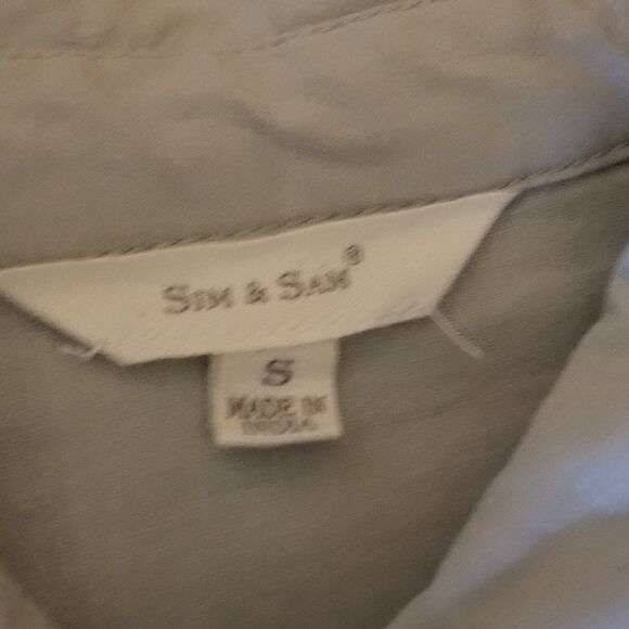 Sim & Sam S Dress 100% Cotton Midi Sage Green Long Sleeve Button Front Office - Picture 7 of 10